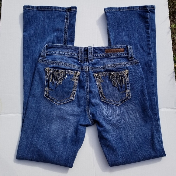 Ariya Bootcut Embellished Pockets Blue Jeans Size 7/8 - Picture 4 of 9